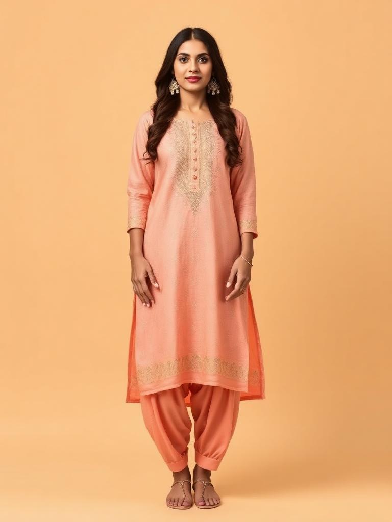 Peach Angrakha Kurta Set