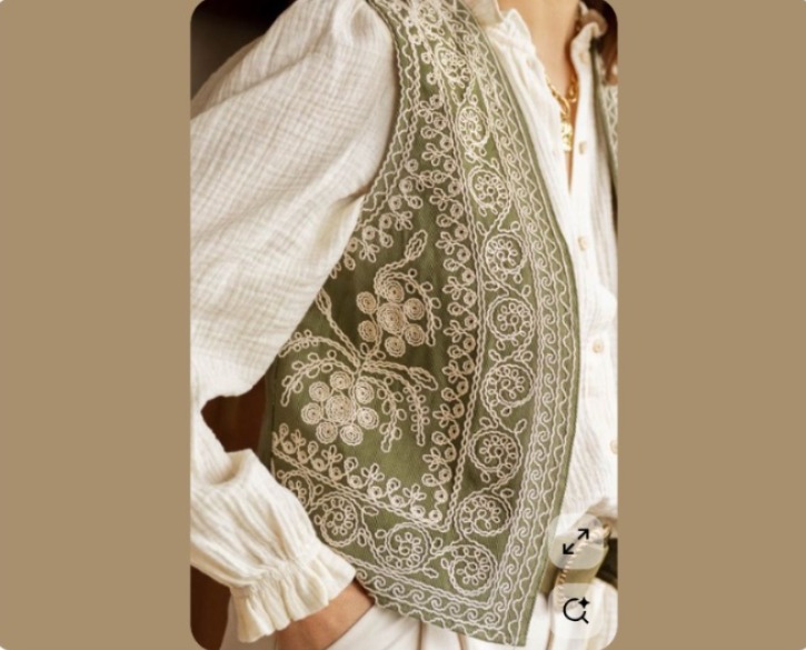Chikankari Embroidered Waistcoat / Sleeveless Vest